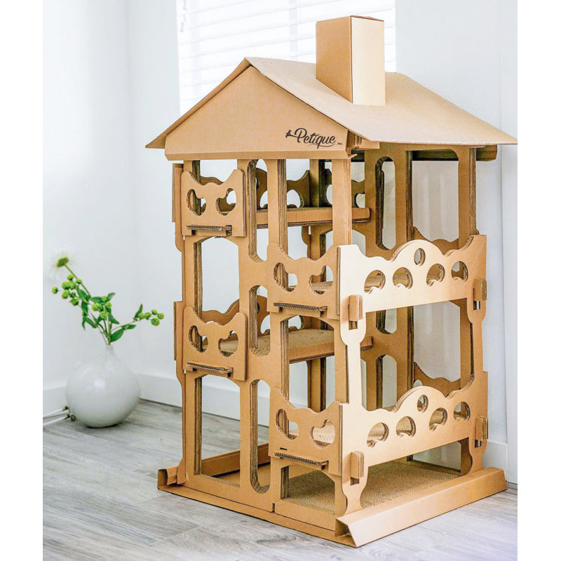 Eco-Friendly Four-Level Cardboard Cat House with Scratch Boards