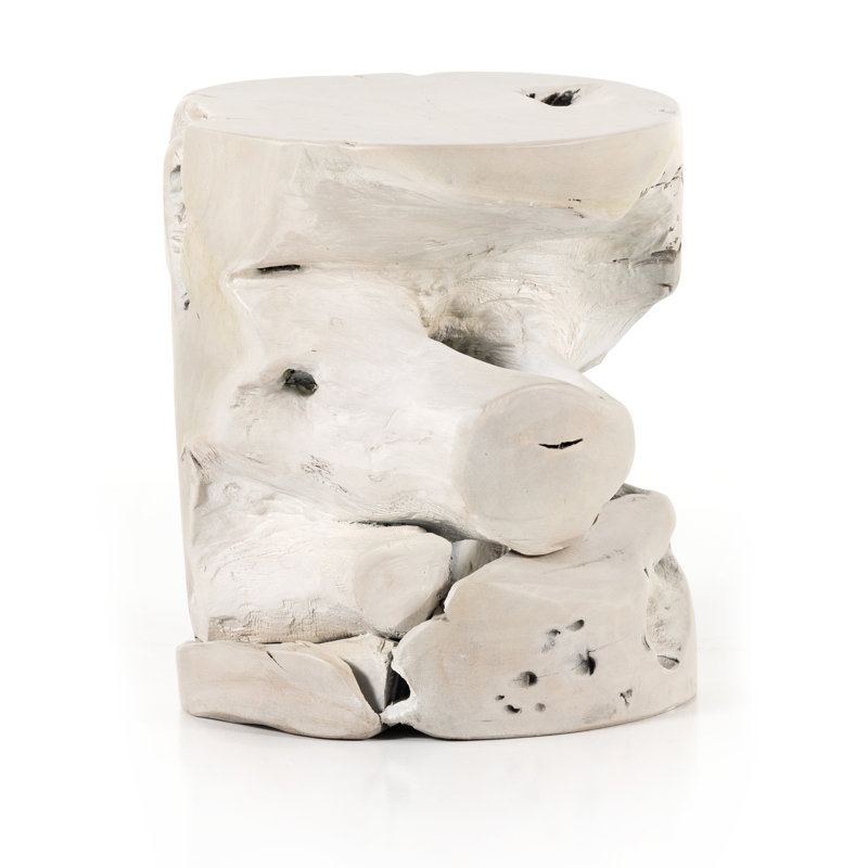 Atrakchi Accent Stool, Teak Stool-Ivory