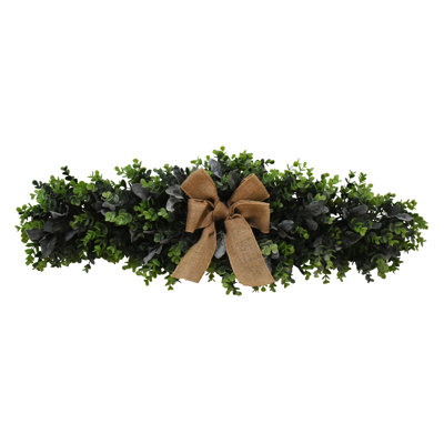 32" Boxwood Lamb's Ear Swag With Burlap Ribbon