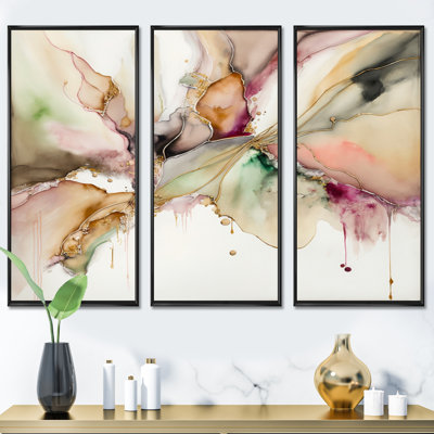 «Liquide univers avec une touche d'or IV», ensemble d'art mural abstrait à encre liquide