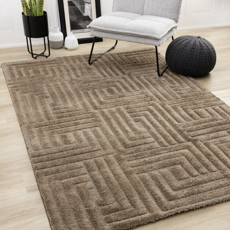 Tapis à motif géométrique, ton sur ton / uni, brun, contemporain, 5 pi x 8 pi (5 pi 3 po x 7 pi 7 po) Branch Modern
