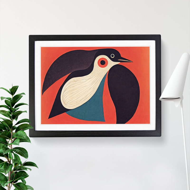 XH1022-2429X Crow Bird Abstract Vol.2 - Single Picture Frame Print, Black, 46cm H x 64cm W x 2cm D