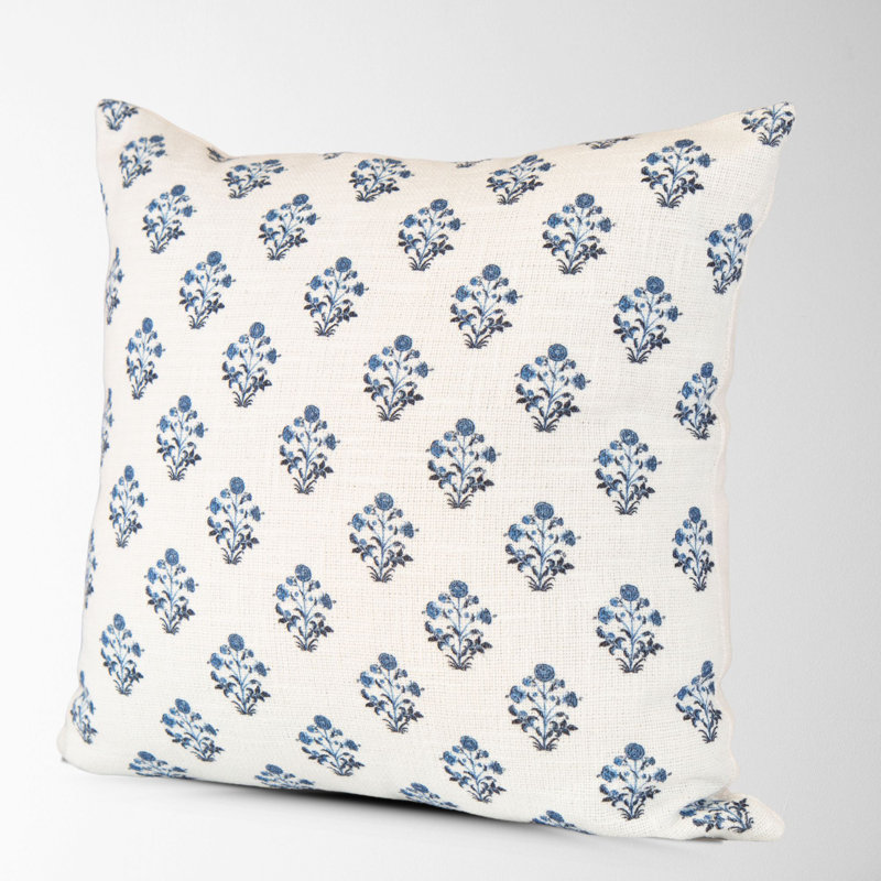 Floral Cotton Pillow Cover, Square, Blue Floral