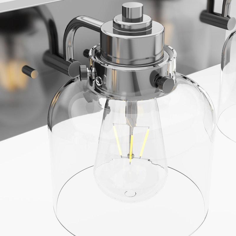Éclairage pour meuble-lavabo à intensité variable 3 lumières en nickel brossé classique avec abat-jour en verre transparent 23 po.