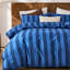 Ensemble d'édredon à rayures bleues pour lit très grand 100% coton naturel-123262359-123262356