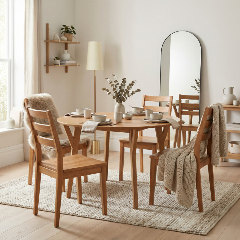 Berenike Rubberwood Solid Wood Dining Set, Walnut