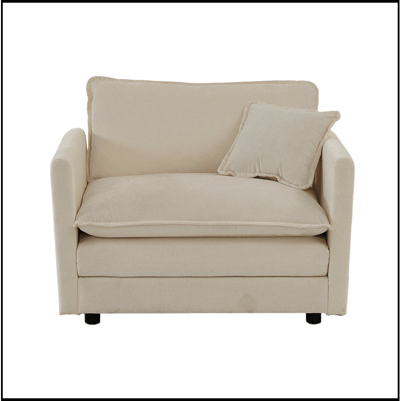 Comfy Deep Single - Seat Sofa Upholstered Reading Armchair Beige Chenille 1 Toss Pillow, Beige