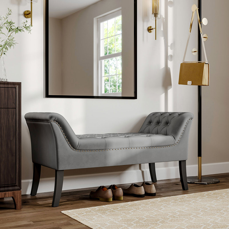 Lutsen Velvet Upholstered Bench, Grey