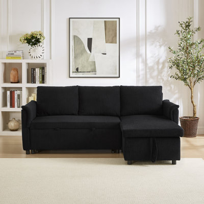 Loveseat Sofa With Chaise Lounge L-Shaped Modular Convertible Sofa With Storage Chaise, Corduroy Tufted Upholstered Sleeper Sectional Sofa,Pull Out Sleep Couch Bed And Reclining Backrest