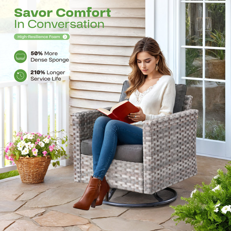 Baili 3 Piece Outdoor Swivel Chair, Rocking Patio Set With Cushions, Black