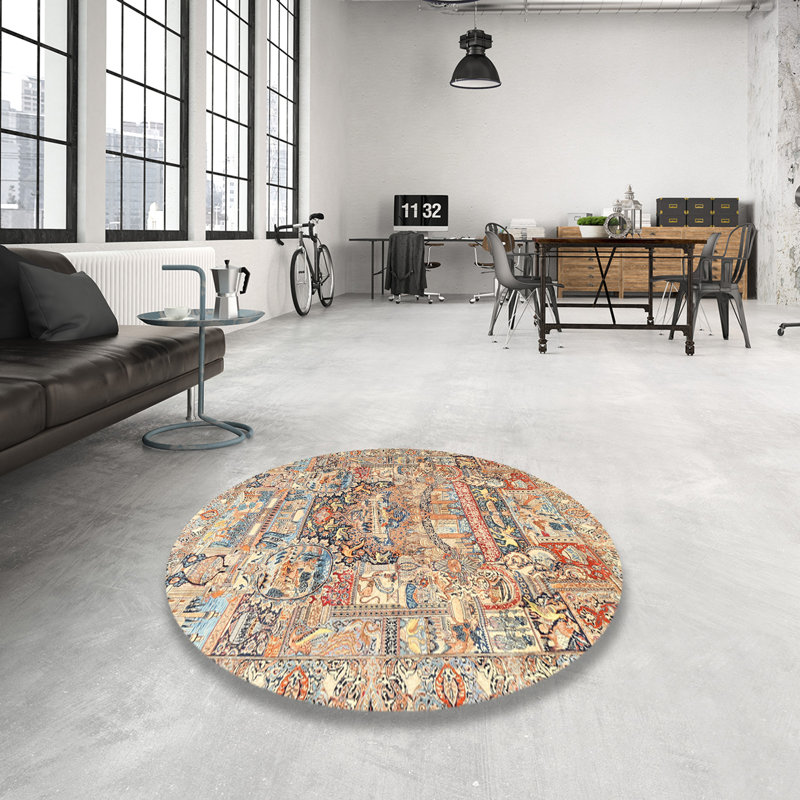 Tapis beige traditionnel/rouge/vert Blasius, Rond 4 pi