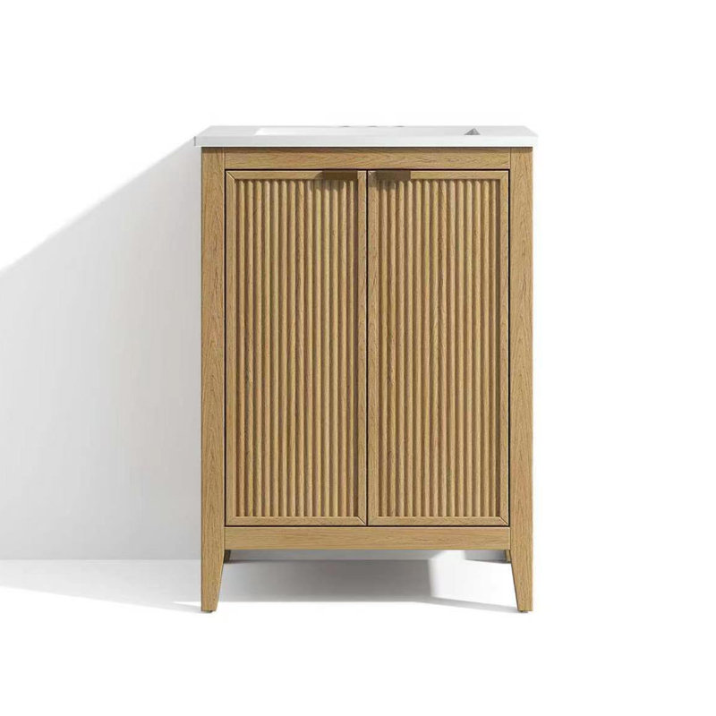Meuble-lavabo simple autoportant de 61 cm (24 po) avec lavabo en céramique, Noyer, 24