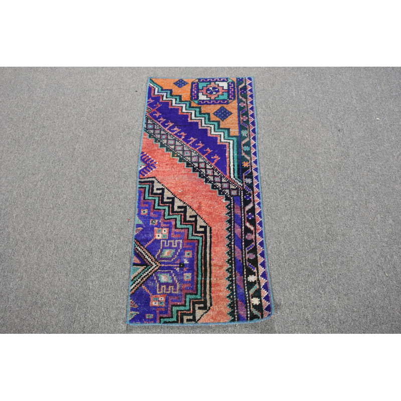 Tapis turc rétro fabriqué à la main avec un motif bohème coloré pour les petits couloirs et des cadeaux uniques