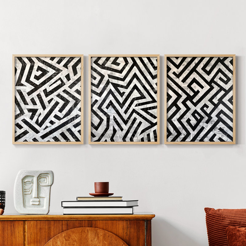 Abstract  Series  XII  -Set Of 3 Framed Giclee Prints -Ready to Hang, Natural Framed, 20" H x 16" W