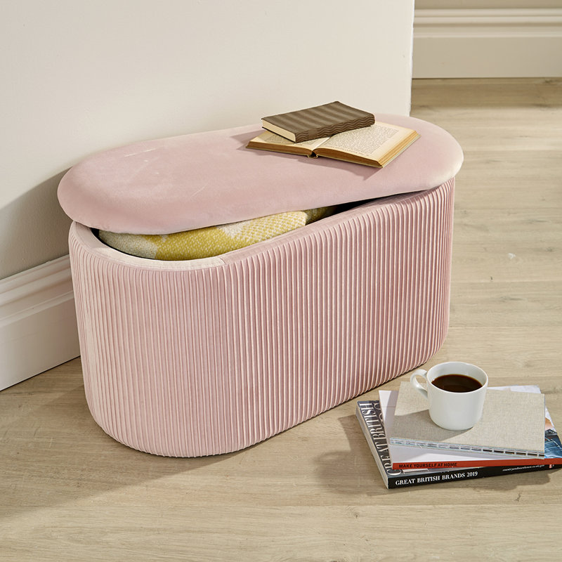 Ariana 76cm Wide Velvet Oval Solid Colour Ottoman with Storage, Blush