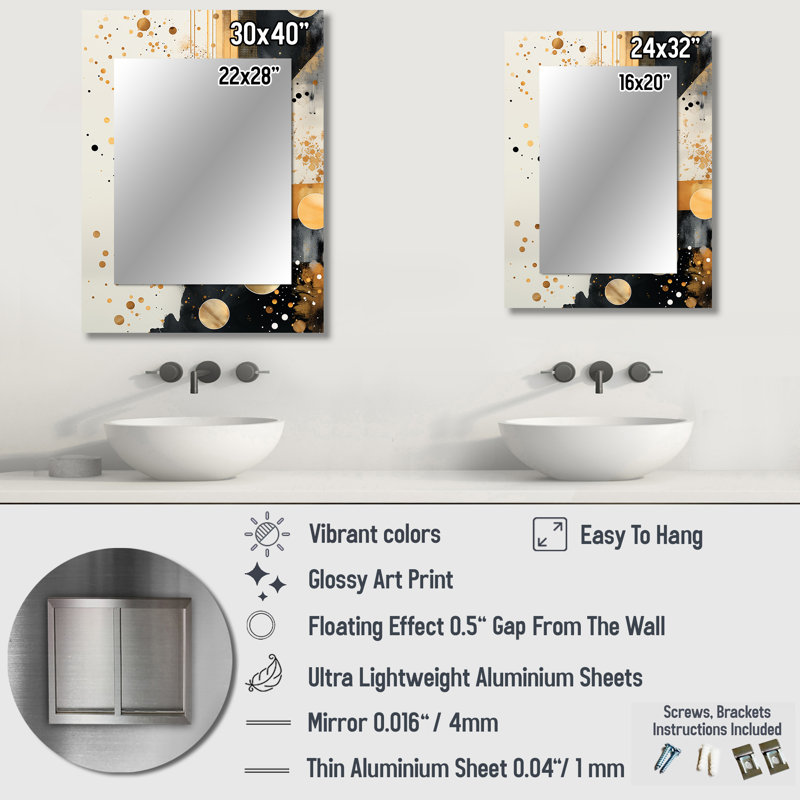 Gold and Grey Sunset Collage II - Abstract Collages Large Mirror, Modern Decorative Wall Mirror, Printed Metal Art, 32" x 24"
