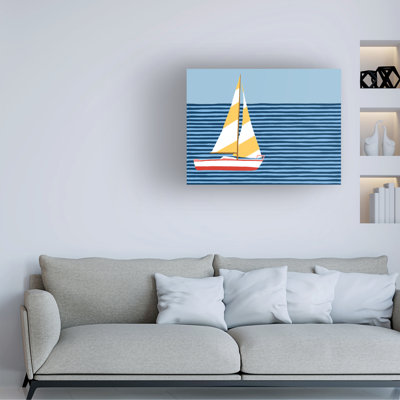 Breakwater Bay June Erica Vess Sailboat Stripes I Canvas Wall Art