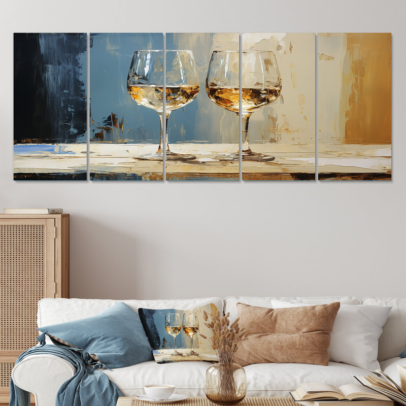 "Essence de champagne blanc et bleu, 5 pièces", 5 pièces, H 28 po x l 60 po