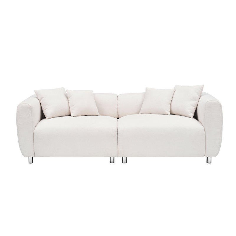 Canapé surdimensionné de 226 cm avec pieds en métal, structure en bois massif, 4 coussins pour salon, maison - Blanc, coussin d'assise enveloppant, coussin en coton style poupée, design confortable et tendance pour la réception, carré