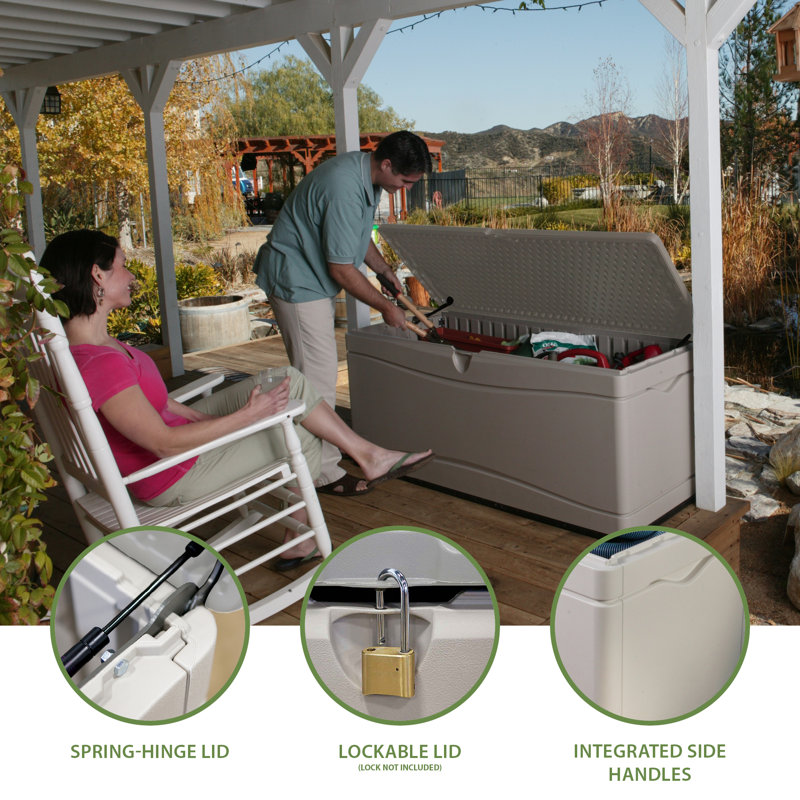 Lifetime Water Resistant Plastic Lockable Deck Box, Desert Sand, 130 Gallon