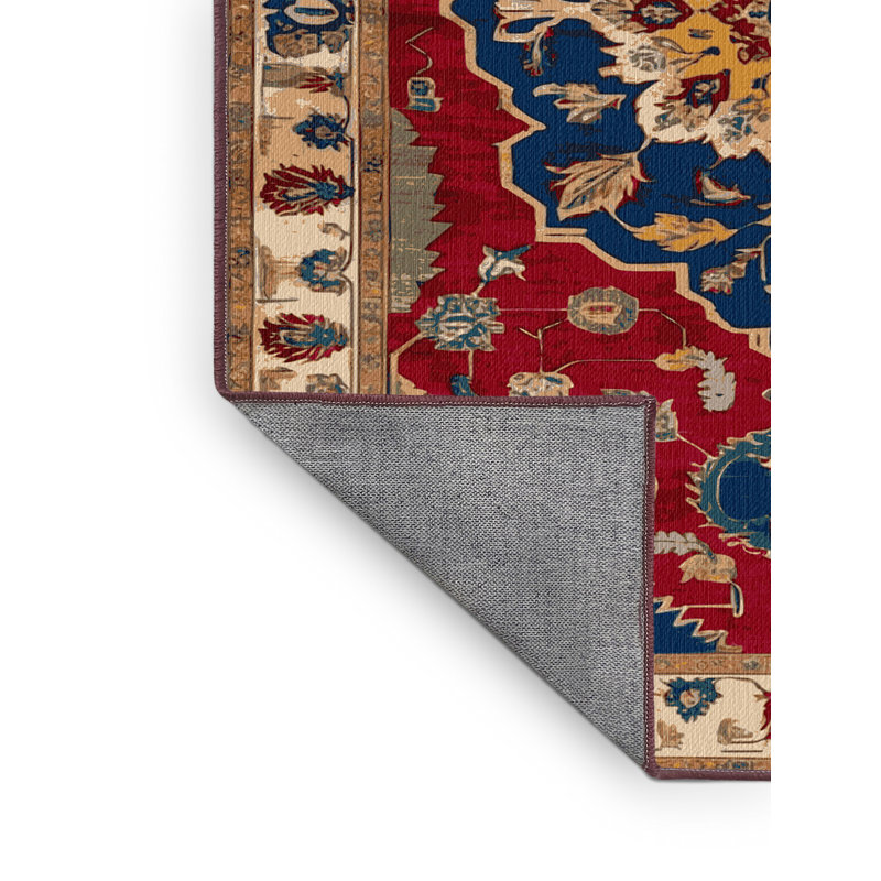 Tapis rouge Tabriz lavable à la machine, Carré 7 pi