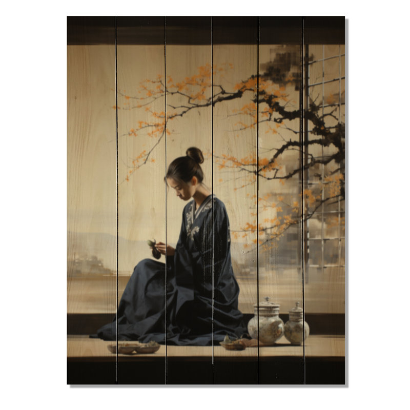 Japon Art Tea Cerémonie IV sur bois, H 20 po x l 10 po x P 0,78 po