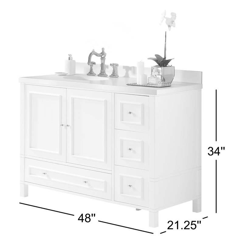 Williamsburg (L) 48” x (W) 21.3” x (H) 34” Single Bathroom Vanity (Base Only), White, White
