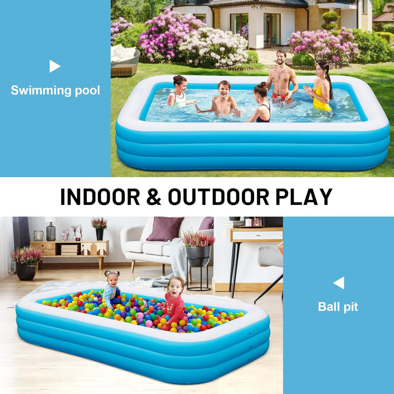 Large Blue PVC Rectangular Inflatable Pool with Pump