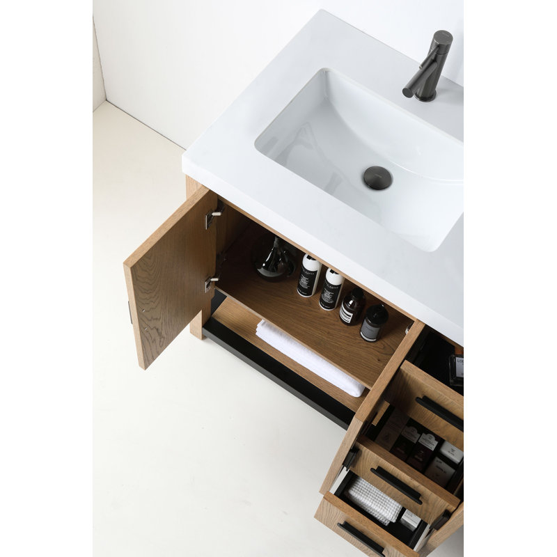Winchester 60” W Double Vanity, Pecan Oak, White