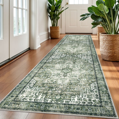 Washable Oriental  Area Rugs Non slip Green Rugs