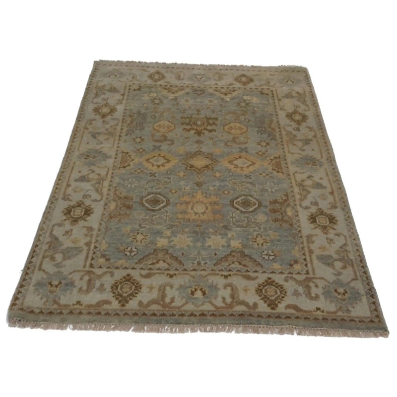 Tapis Oushak fabriqué à la main Isabelline - 4 pi 2 po x 6 pi 0 po