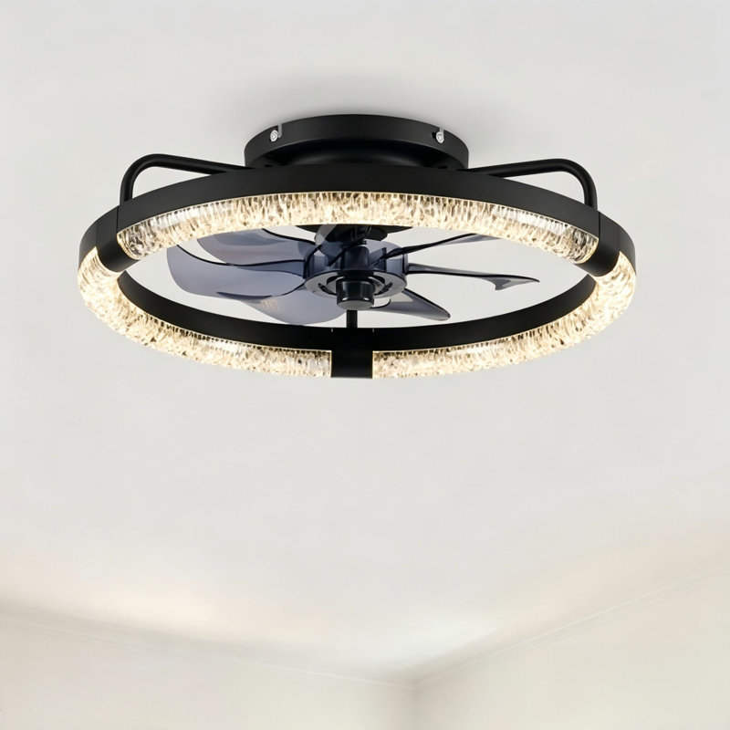 20" Modern Black LED Ceiling Fan Light, Matte Black