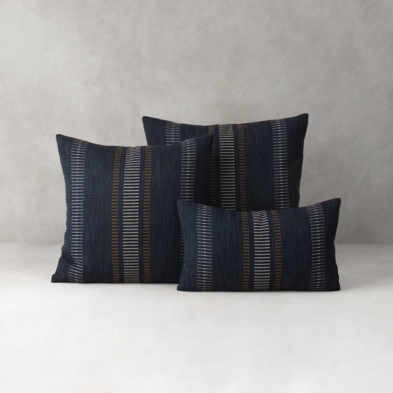 Journey Throw Square Indoor/Outdoor Pillow Cover & Insert by Elaine Smith, 20"H X 20"W, Indigo Striped, Polyester