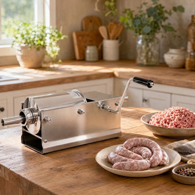 Manual Sausage Stuffer for Home & Commercial Use - Stainless Steel Horizontal Meat Filler with 4 Stuffing Tubes