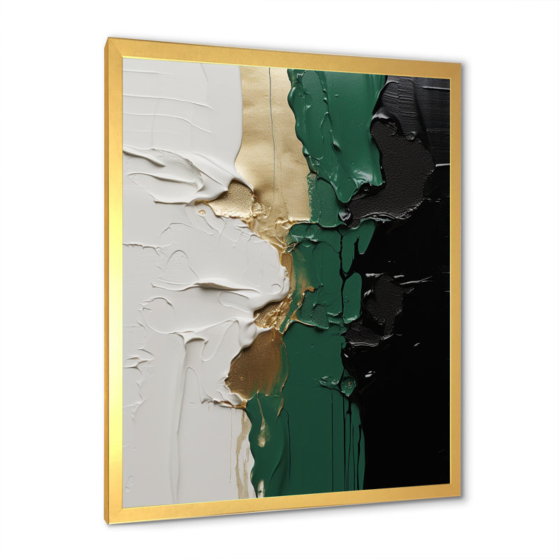Encre verte et noire «I» - art mural abstrait, Encadrement doré, H 20 po x l 12 po x P 1 po