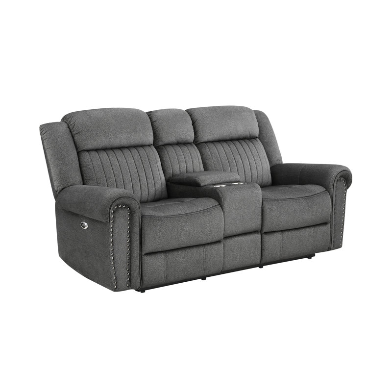 Cappella 75.5" Traditional Textured Microfiber Double Reclining Loveseat with Center Console, Cup Holders & Elegant Nailhead Trim, Available in Manual or Power Motion