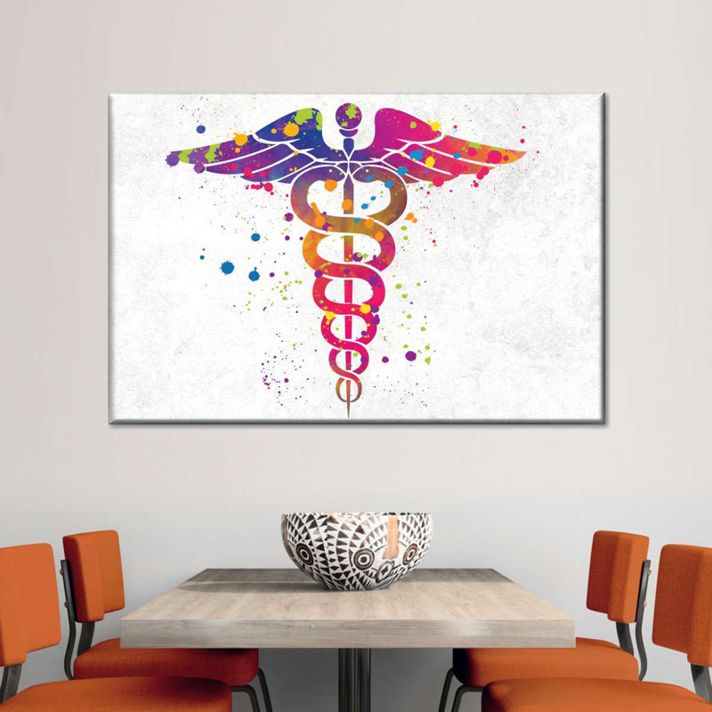 «Médicament médical», reproduction de caducée sur toile, H 24 po x l 36 po x P 1,25 po