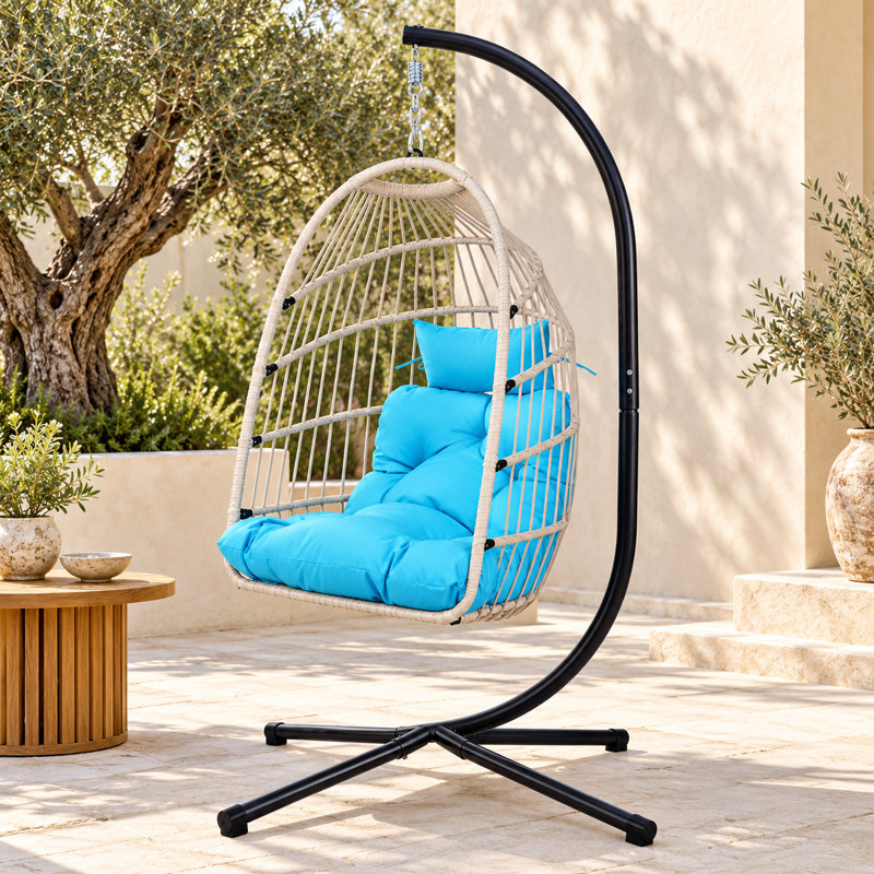 Fauteuil à œufs pliable en osier Albie, Bleu