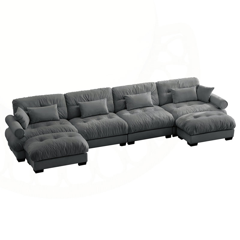 Versatile U-Shaped Covey with Movable Ottomans and Plush Pillows, Grey