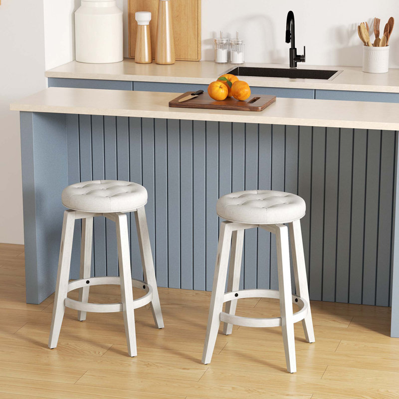 Nickolette Swivel Upholstered Counter Stool with Solid Wood Frame, Beige, Counter Stool (26” Seat Height)