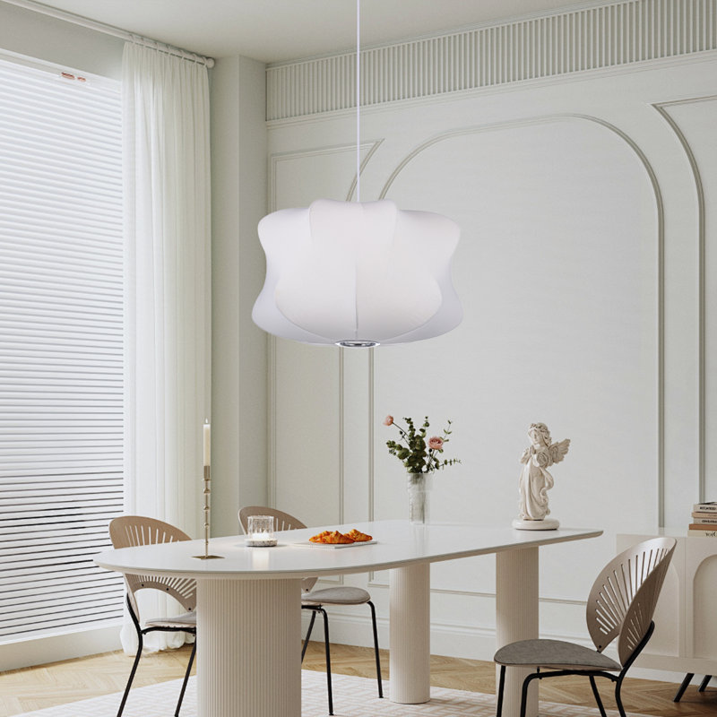 Luminaire suspendu blanc minimaliste en tissu pour le salon, H 10,63 po x l 19,69 po x P 19,69 po
