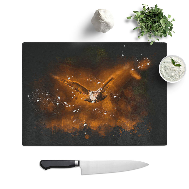 Tempered Glass Flying Owl at Dusk Chopping Board, 20 cm x 28.5 cm