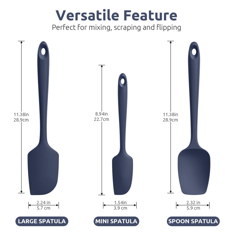 600ºF High Heat-Resistant Silicone Spatula Set Of 3, Seamless BPA-Free Kitchen Baking Cooking Mixing Scraping Flexible Rubber Silicone Scraper For Cake Non-Stick Cookware