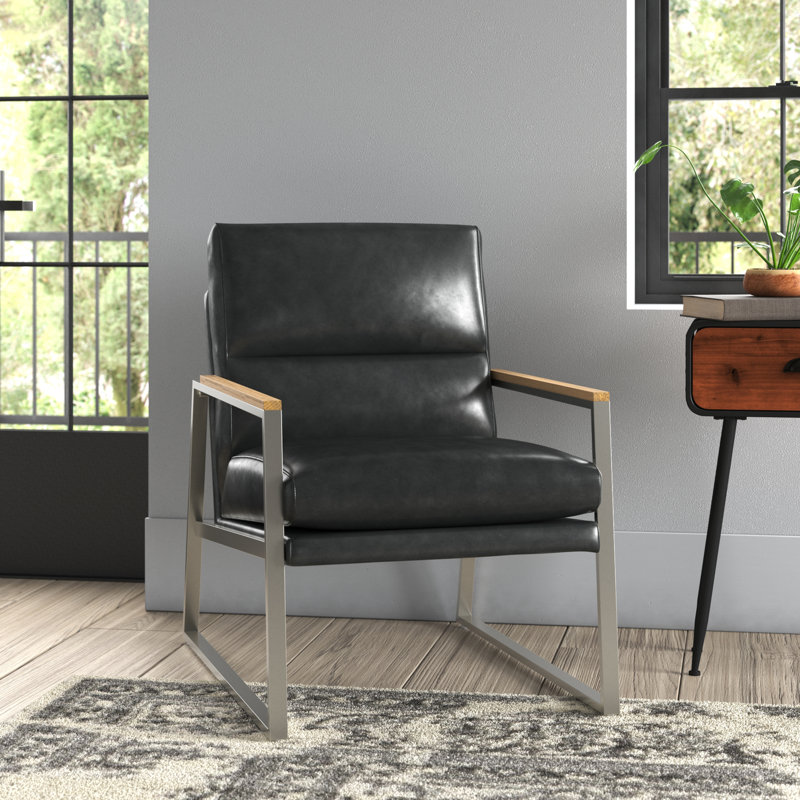 Fauteuil en cuir G 24,6 po Alexandro, Cuir véritable noir