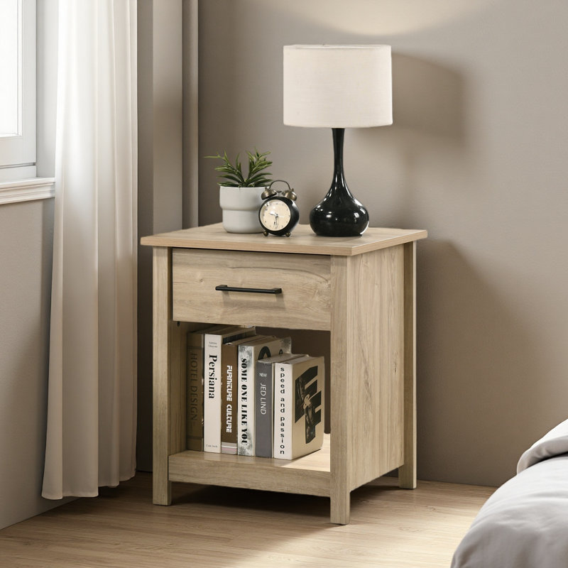20"W 1-Drawer Nightstand Bedside Table, Light Oak
