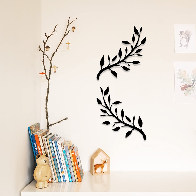 2 Pieces Metal Tree Leaf Wall Décor, Black