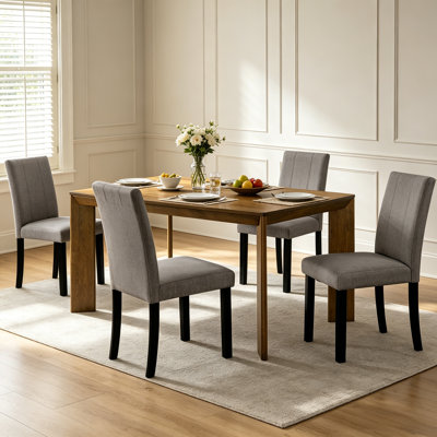5-Piece Dining Table and Chairs Set, 59" Rectangular Wood Table with 4 Upholstered Chairs, Modern Wood Kitchen Dining Set for Dining Room & Living Room
