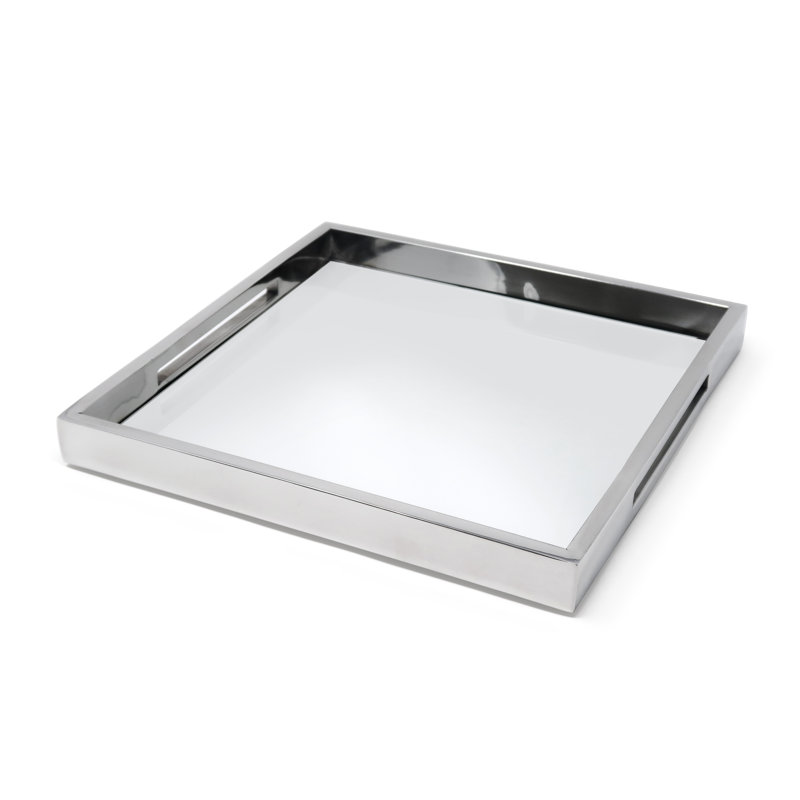 Plateau à miroir carré -, Argent argent, L 12 po x l 12 po x H 1,25 po