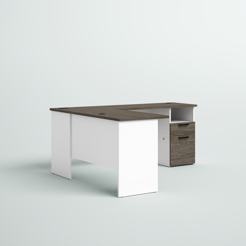 Bureau en L Ocke, Noyer gris / blanc