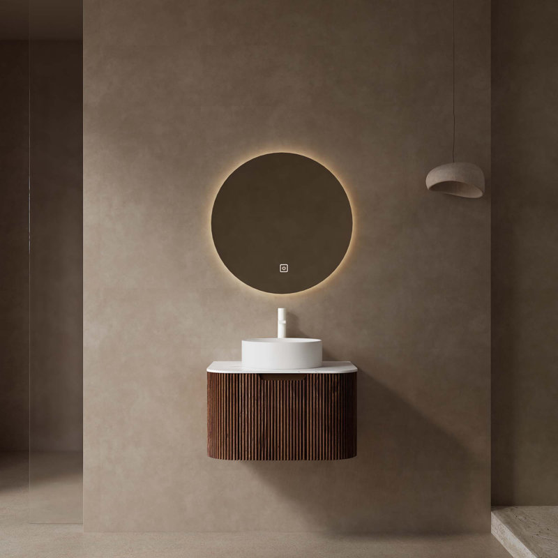 Meuble-lavabo de salle de bain avec lavabo, armoire de rangement de salle de bain murale à bordures courbes et flottantes avec tiroir, lavabo en céramique blanc sans robinet, pré-assemblé